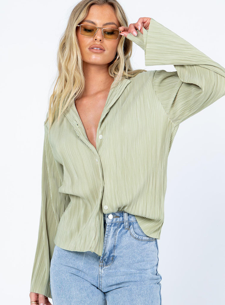 Louie Pleated Shirt Sage