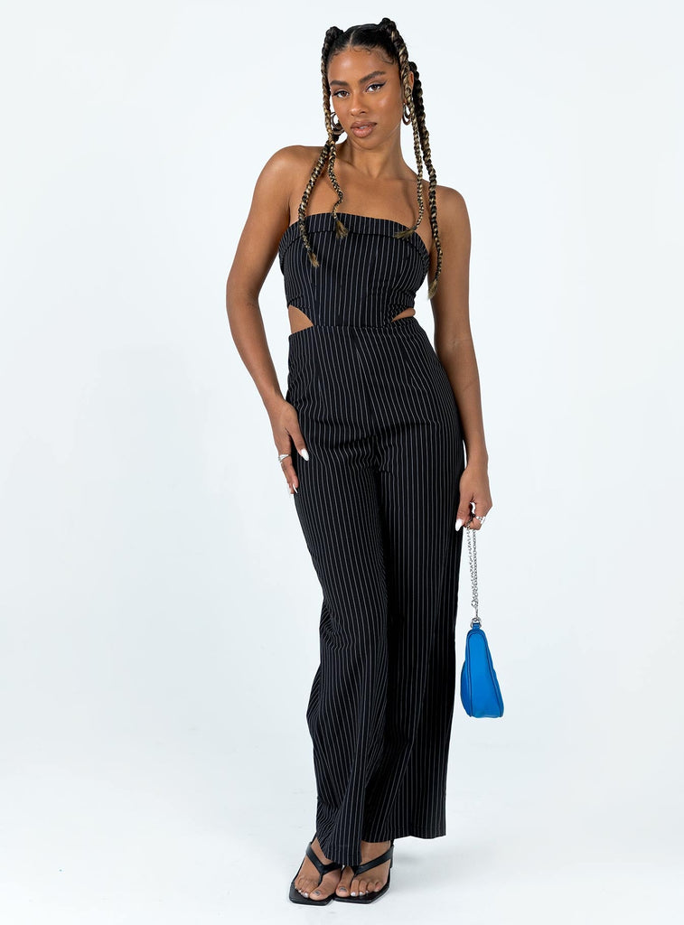 Black and white striped 2025 strapless jumpsuit