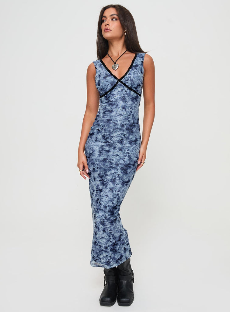 Motel Lunama Dress Tonal Blue Paisley