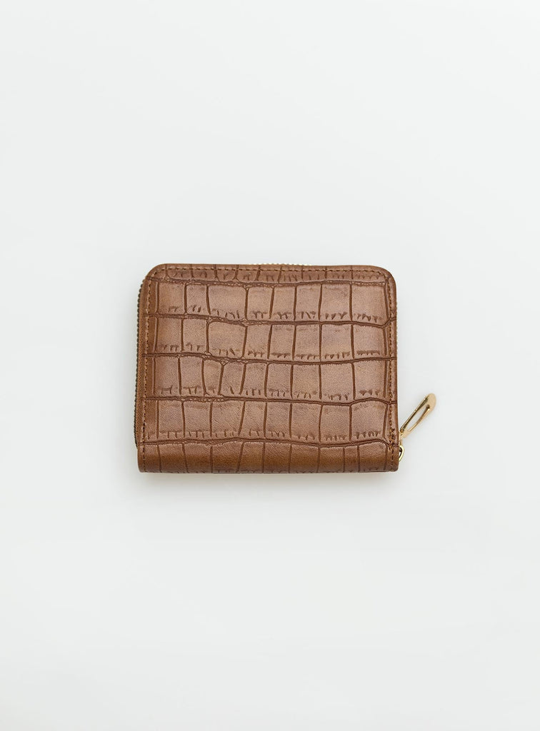 ZIPPED CARD HOLDER IN CROCODILE EMBOSSED CALFSKIN - BROWN