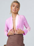 front view of model wearing Princess Polly Juliana Long Sleeve Bodysuit Multi Full Sleeves V-Neck 