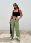 front view of model wearing Princess Polly Luna Mid Rise Cargo Pants Green 