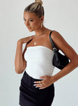 front view of model wearing Princess Polly Rashad Strapless Bodysuit White Sleeveless straight 