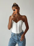 back view of model wearing Princess Polly Sonya Bodysuit White Sleeveless Sweetheart 