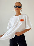 front view of model wearing Princess Polly Noods Oversized Tee White Short Sleeve Crew Neck 