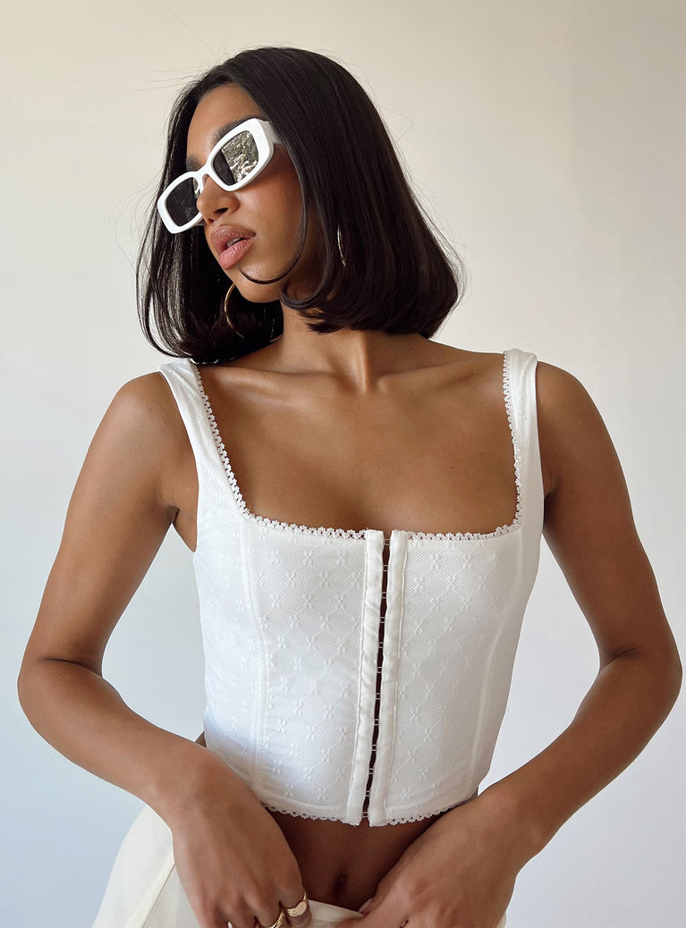 front view of model wearing Princess Polly Bryleigh Top White Sleeveless Square Neck 