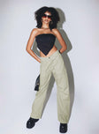 Front view of model wearing  front Princess Polly High Waisted  Miami Vice Pants Light Khaki