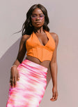 front view of model wearing Princess Polly Dreaming Top Orange 