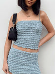 Front view of model wearing  front Princess Polly Sleeveless Square Neck  Shauna Top Blue