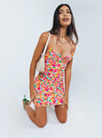 front view of model wearing Princess Polly Celena Mini Dress Rainbow Floral 