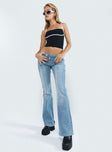 Front view of model wearing  front Princess Polly High Waisted  The Ragged Priest Low Roder Jean Light Blue Bootcut