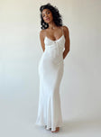 Front view of model wearing  front Princess Polly Asymmetric Neckline  Emily Maxi Dress White