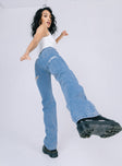 side view of model wearing Princess Polly Marian Mid Rise Jeans Denim Mid Rise 