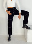 Front view of model wearing  front Princess Polly High Waisted  Copeland Jeans Black