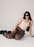 Front view of model wearing  front Princess Polly High Waisted Pants  Archer Pants Brown Petite