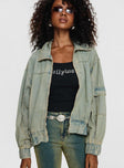 Denim bomber jacket Oversized fit, classic collar, exposed zip fastening, elasticated waistband Non-stretch material, fully lined  