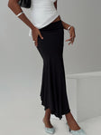 back view of model wearing Princess Polly Dreamberry Maxi Skirt Black Midi Skirts 