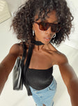 Front view of model wearing  front Princess Polly Sleeveless Square Neck  Zilber Scarf Tube Top Black