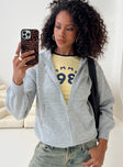 front view of model wearing Princess Polly Morrigan Zip Up Hooded Sweater Grey Marle 