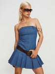 product Princess Polly Asymmetric Neckline  Lissa Strapless Denim Mini Dress Dark Blue