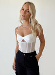 back view of model wearing Princess Polly Reynton Bodysuit White Sleeveless V-Neck 