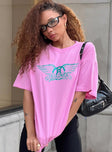 product Princess Polly Half Sleeves Crew Neck  Aerosmith Oversized Tee Pink