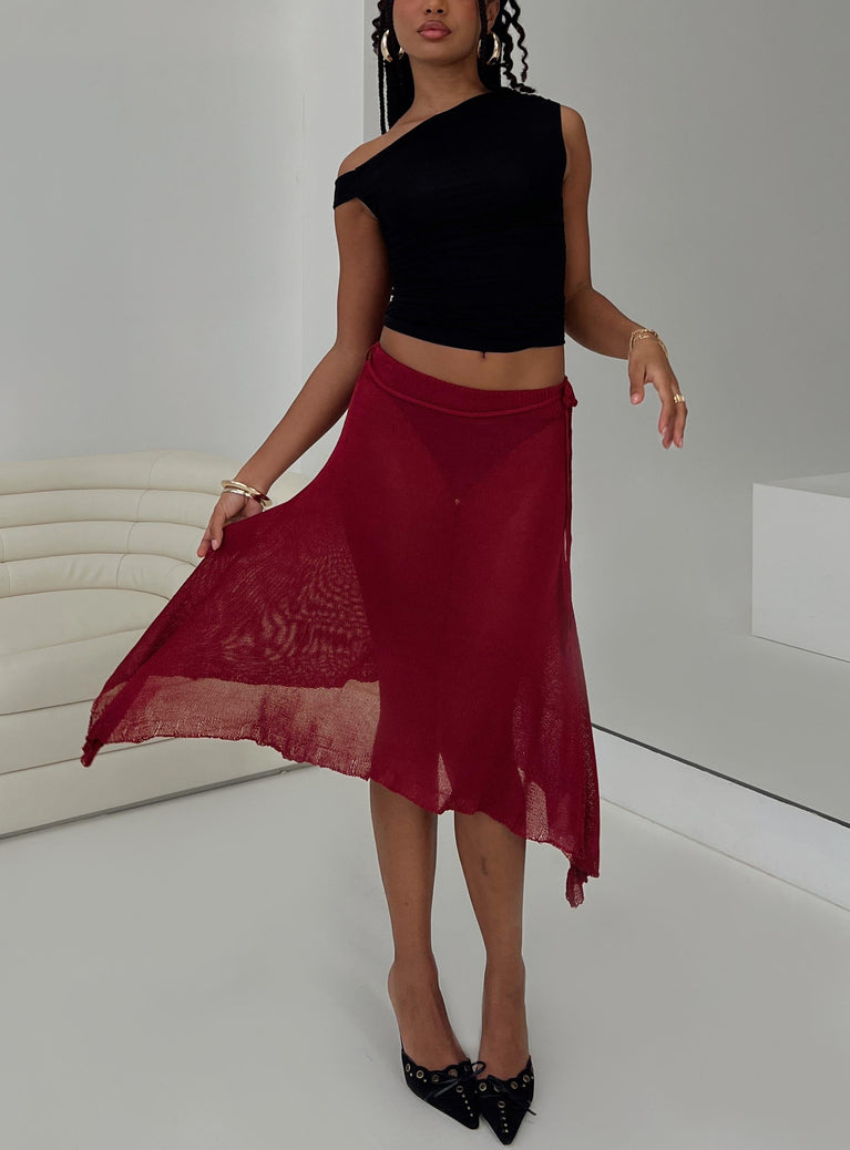   front view of model wearing Princess Polly Leysa Midi Skirt Red Midi Skirts 