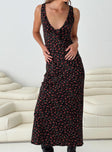 Front view of model wearing  front Princess Polly High Neck High Neck  Bareena Bias Cut Maxi Dress Black / Red Floral