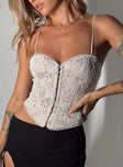 Front view of model wearing  front Princess Polly Sleeveless Sleeveless Sweetheart Sweetheart  Giorgi Lace Corset Ivory