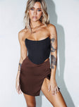   side view of model wearing Princess Polly The Smith Mini Skirt Brown Mini Skirts 