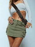 Front view of model wearing  front Peterson Cargo Mini Skirt Khaki Princess Polly  Mini Skirts 