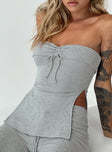 side view of model wearing Princess Polly Laurenita Longline Tube Top Grey Sleeveless Sweetheart 