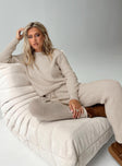 front view of model wearing Princess Polly Abrams Rib Knit Pant Beige High Waisted Pants 