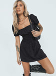 front view of model wearing Princess Polly Fauci Mini Dress Black Square Neck 