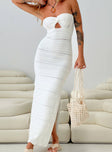 front view of model wearing Princess Polly Cazwell Maxi Dress Cream Sweetheart Neckline 