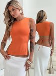 front view of model wearing Princess Polly Uzo Top Orange Sleeveless Crew Neck 