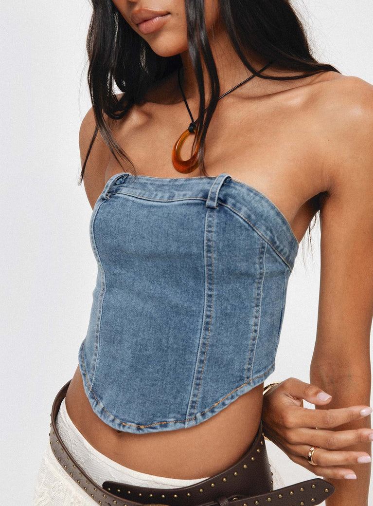 product Princess Polly Sleeveless Square Neck  Alexian Strapless Top Denim