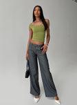 front view of model wearing Princess Polly Broadcast Pants Grey Pinstripe Low Rise Pants 