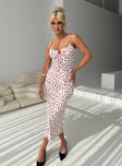 side view of model wearing Princess Polly Caldwell Maxi Dress White / Red Scoop Neck 