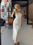 Front view of model wearing  front Princess Polly Asymmetric Neckline  Haley Maxi Dress Champagne