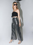 Front view of model wearing  front Princess Polly Low Rise Pants Low Rise Pants  Nemara Pants Black/Silver