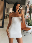 Front view of model wearing  front Princess Polly Sweetheart Neckline  Oscar Mini Dress White