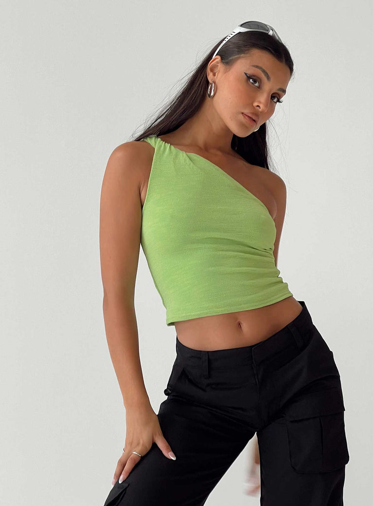 product Princess Polly Sleeveless Asymmetric Neckline  Moda One Shoulder Top Green