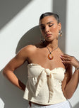 product Princess Polly Full Sleeves Asymmetric Neckline  Lyliana Strapless Top Cream