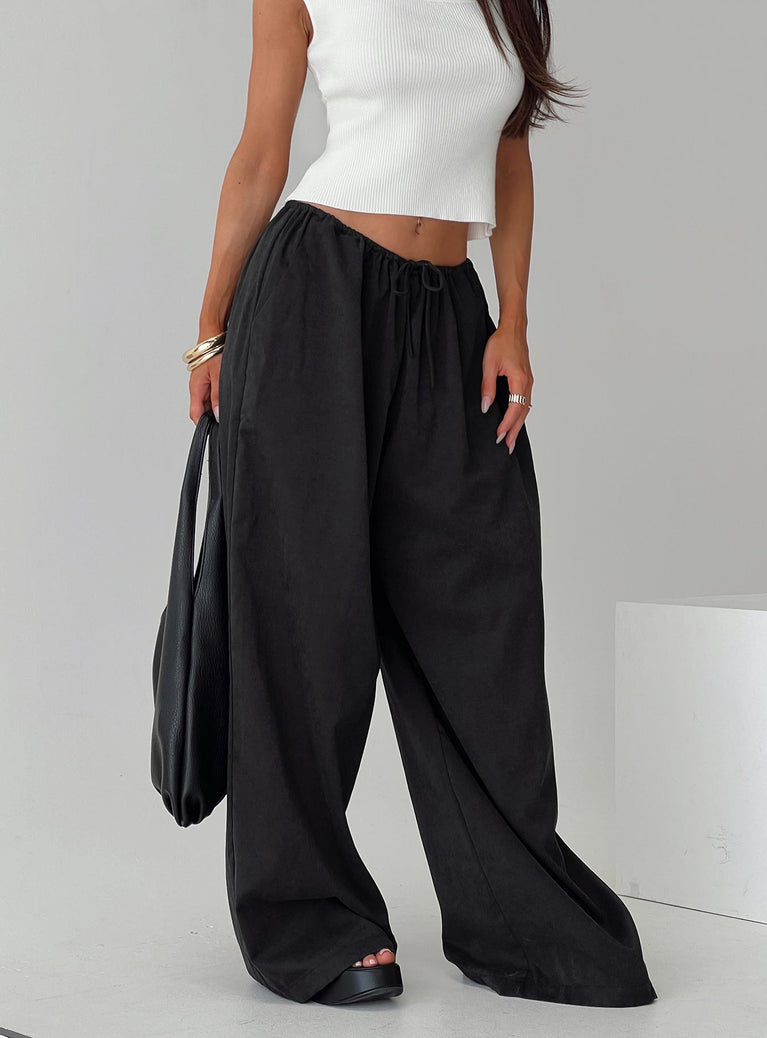 front view of model wearing Princess Polly Harbour Pant Black High Waisted Pants 