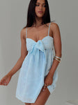 front view of model wearing Princess Polly Granno Mini Dress Light Blue Sweetheart Neckline 