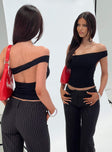 back view of model wearing Princess Polly Irina Multi-Wear Top Black Sleeveless Asymmetric Neckline 