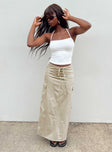 Front view of model wearing  front Giddings Cargo Maxi Skirt Beige Princess Polly  Maxi 