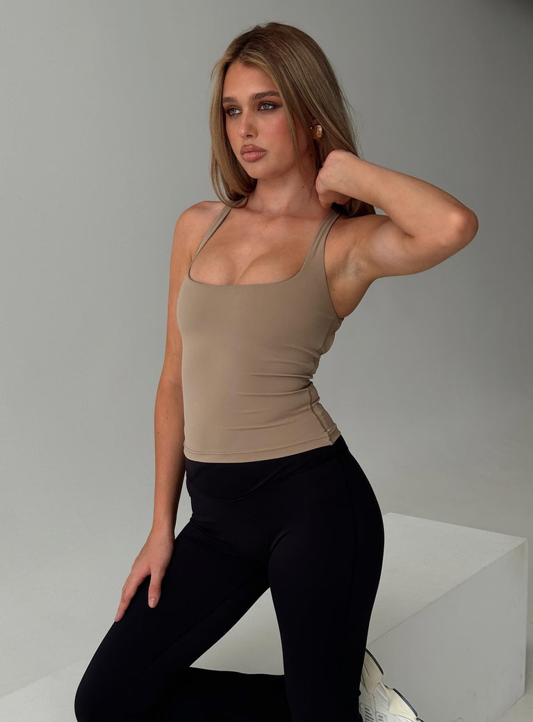 Layup Active Longline Cross Back Top Taupe