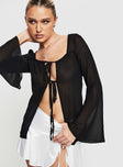 Front view of model wearing  front Princess Polly Full Sleeves High Neck  Avona Long Sleeve Top Black